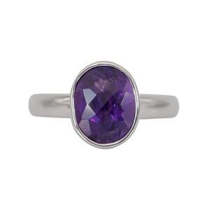 2.6Ct Zambian Amethyst Ring in Solid 14K White Gold